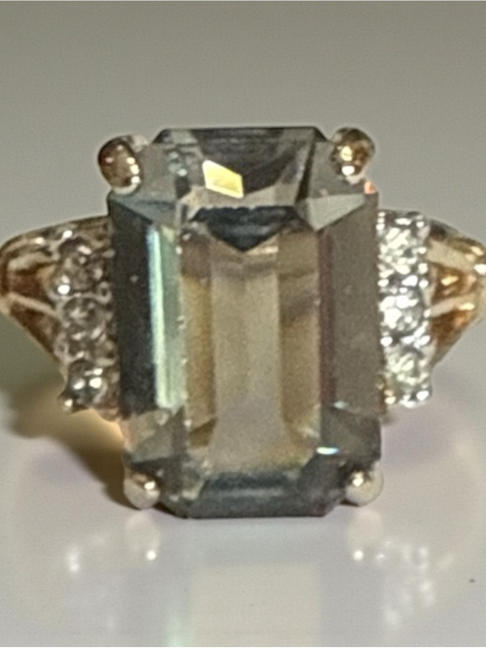 Vintage Cocktail Ring, Emerald Cut Smokey Quartz 7-3/4 signed